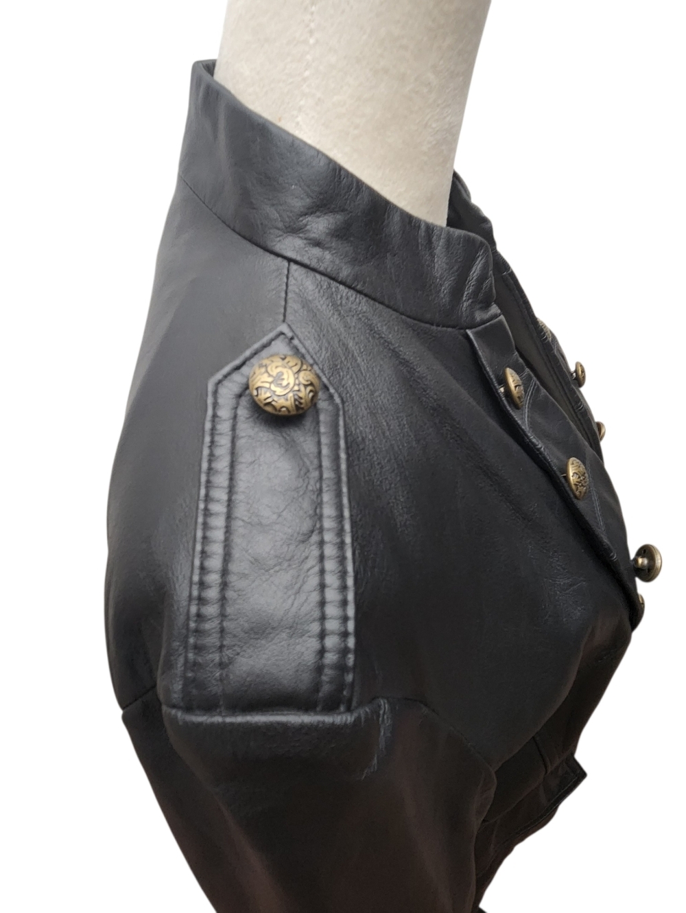 United Face NWT Leather Military Style Jacket Gold Buttons Size XL Moto Luxury - Picture 3 of 15